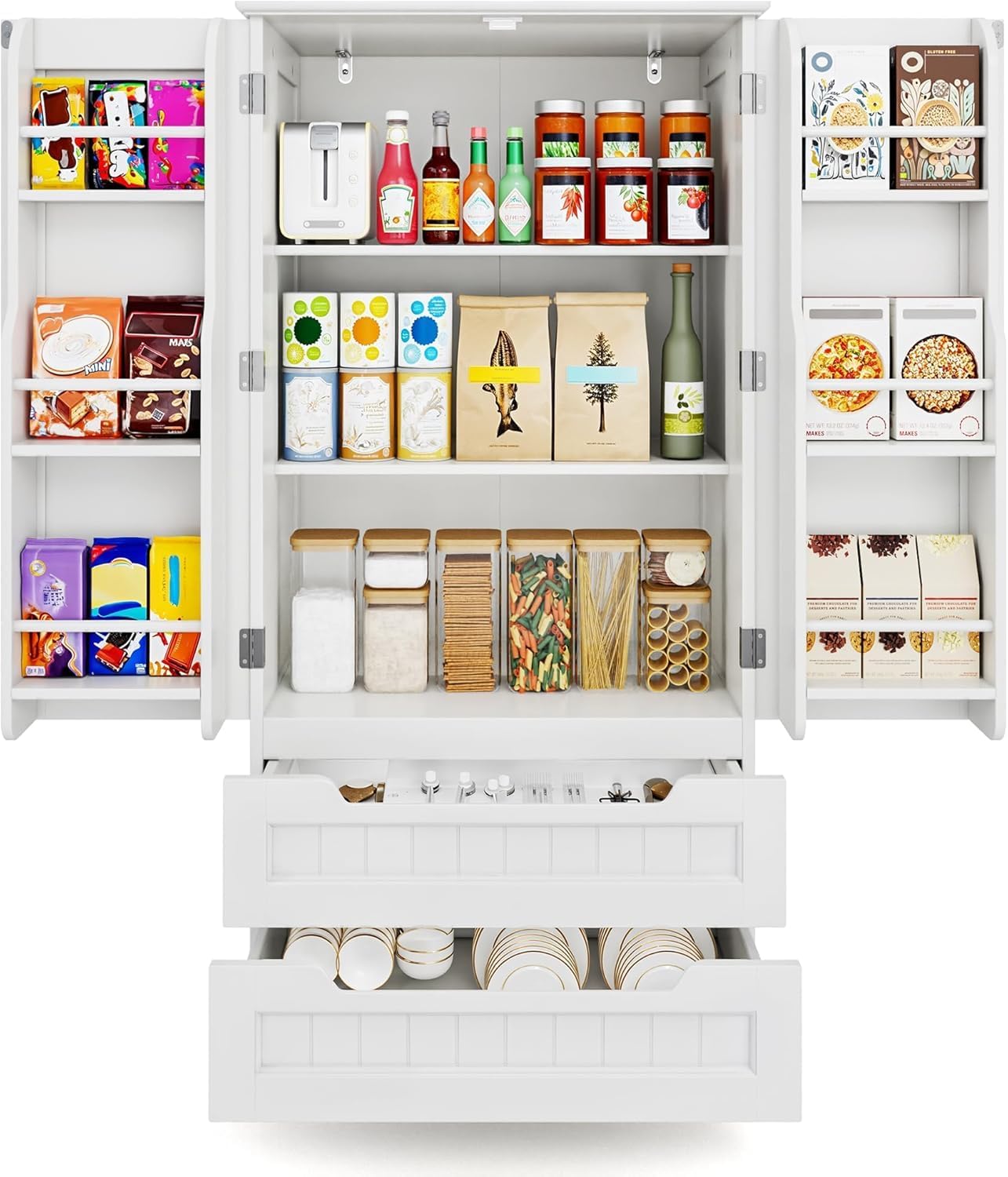 Gizoon Kitchen Pantry Cabinet with Drawers Freestanding Bathroom Storage Cabinet with Doors and Shelves, 47 Inch Small Pantry Cabinet wourant