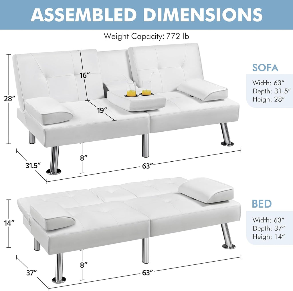 Convertible Sofa Bed Modern Imitation Leather Home Recliner Flip Double Sofa Folding Sofa Bed Guest Bed wourant