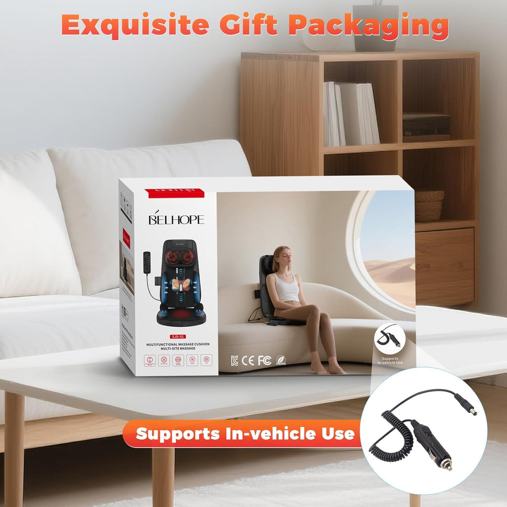 4D Kneading Back Massager Comfortable Chair Back Massager, Home Office Shiatsu Neck Massager Christmas Gift for Men and Women Parents wourant