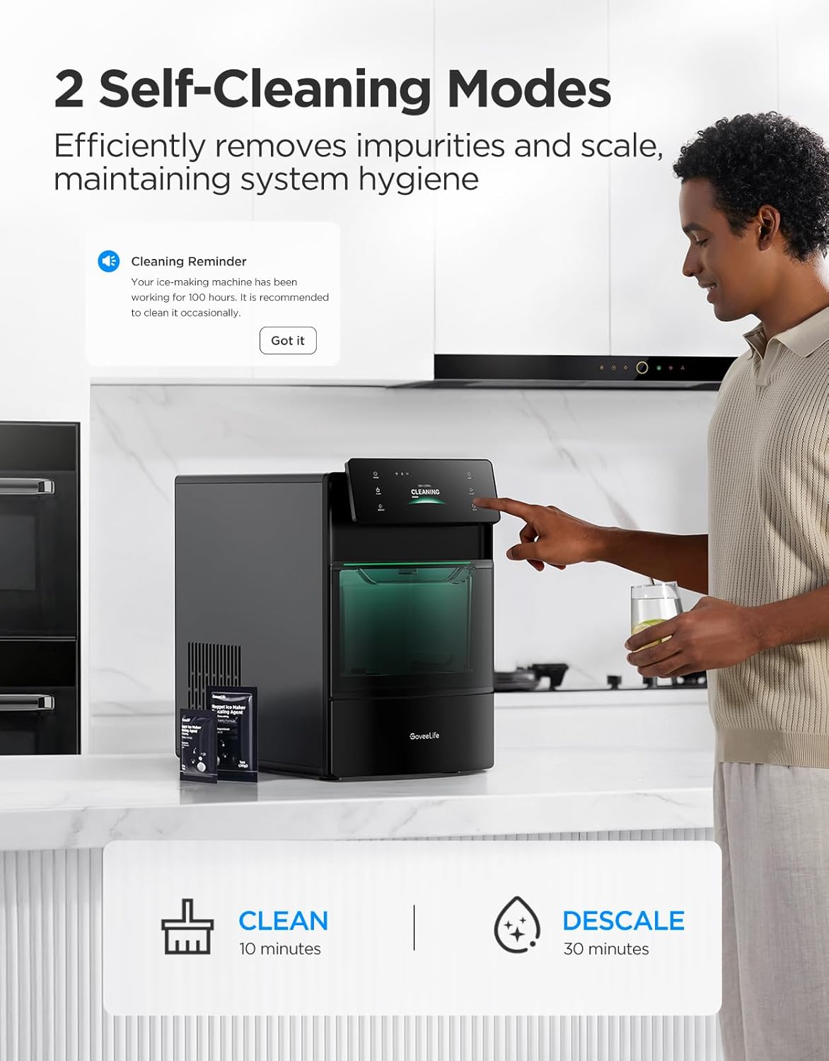GoveeLife Smart Nugget Ice Maker Pro, 60lbs Daily, 6-Minute First Ice, 40dB Ultra-Quiet with AI NoiseGuard, App & Voice Control, Self-Clean, 3.5lbs Basket & Dual Water Tanks, for Home Kitchen, Party woonhhop