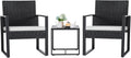 Flamaker 3 Pieces Patio Set Outdoor Wicker Furniture Sets Modern Rattan Chair Conversation Sets with Coffee Table for Yard and Bistro (Black) wourant