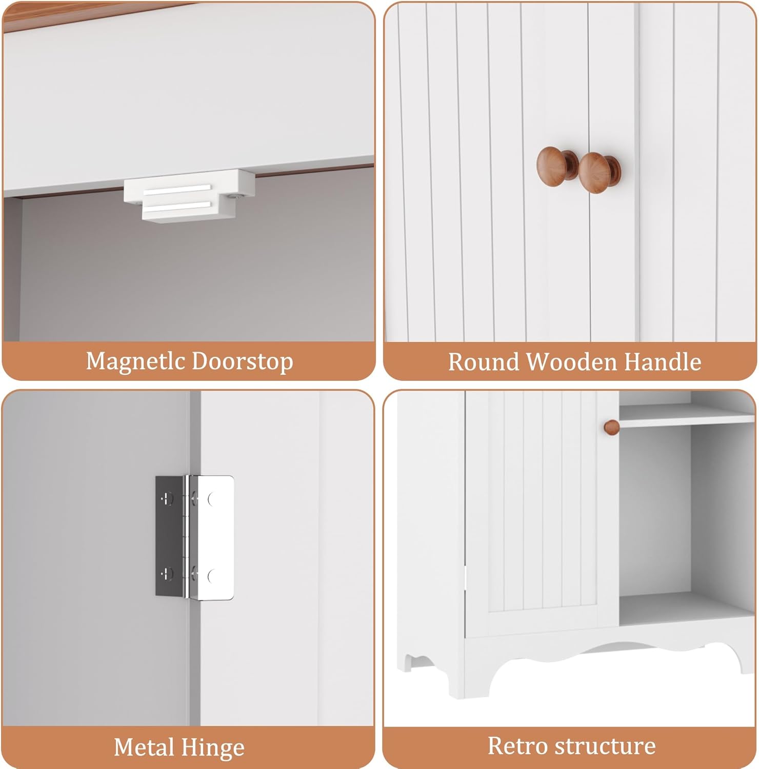Tall Pantry Cabinet, Freestanding Storage Cabinet, Wooden Kitchen Pantry with 4 Doors and 5 Shelves, 72" Floor Cabinet Organizer wourant
