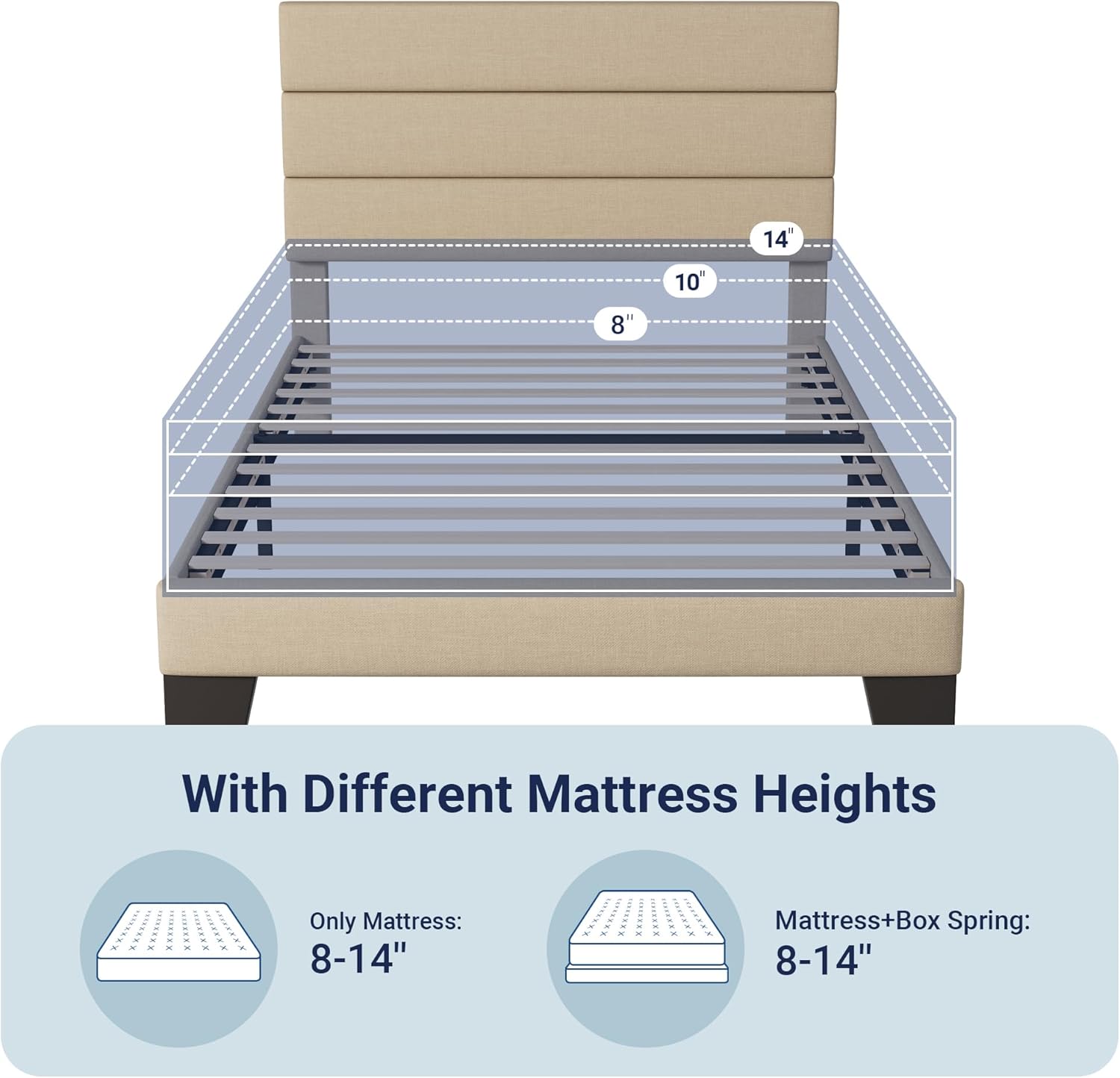 Allewie Queen Size Platform Bed Frame Fabric Upholstered Headboard Wooden Slats Support wourant