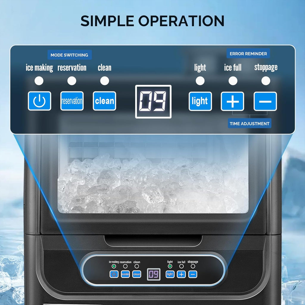 VINGLI Commercial Ice Maker Machine,90lbs/24H Plastic Under Counter Ice Maker with 11lbs Storage,Dual Water Supply Options,Self-Cleaning,Timing Function,for Home Bar Cafe Restaurant Kitchen wourant