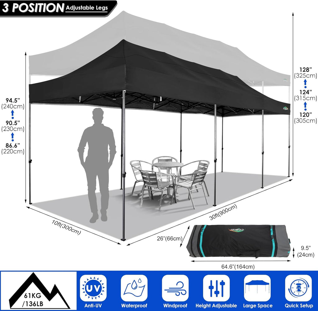 COBIZI 10x20 Heavy Duty Pop up Canopy Tent with 6 sidewalls Easy Up Commercial Outdoor Canopy Wedding Party Tents for Parties All Season Wind & Waterproof Gazebo with Roller Bag,Black(Frame Thickened) wourant
