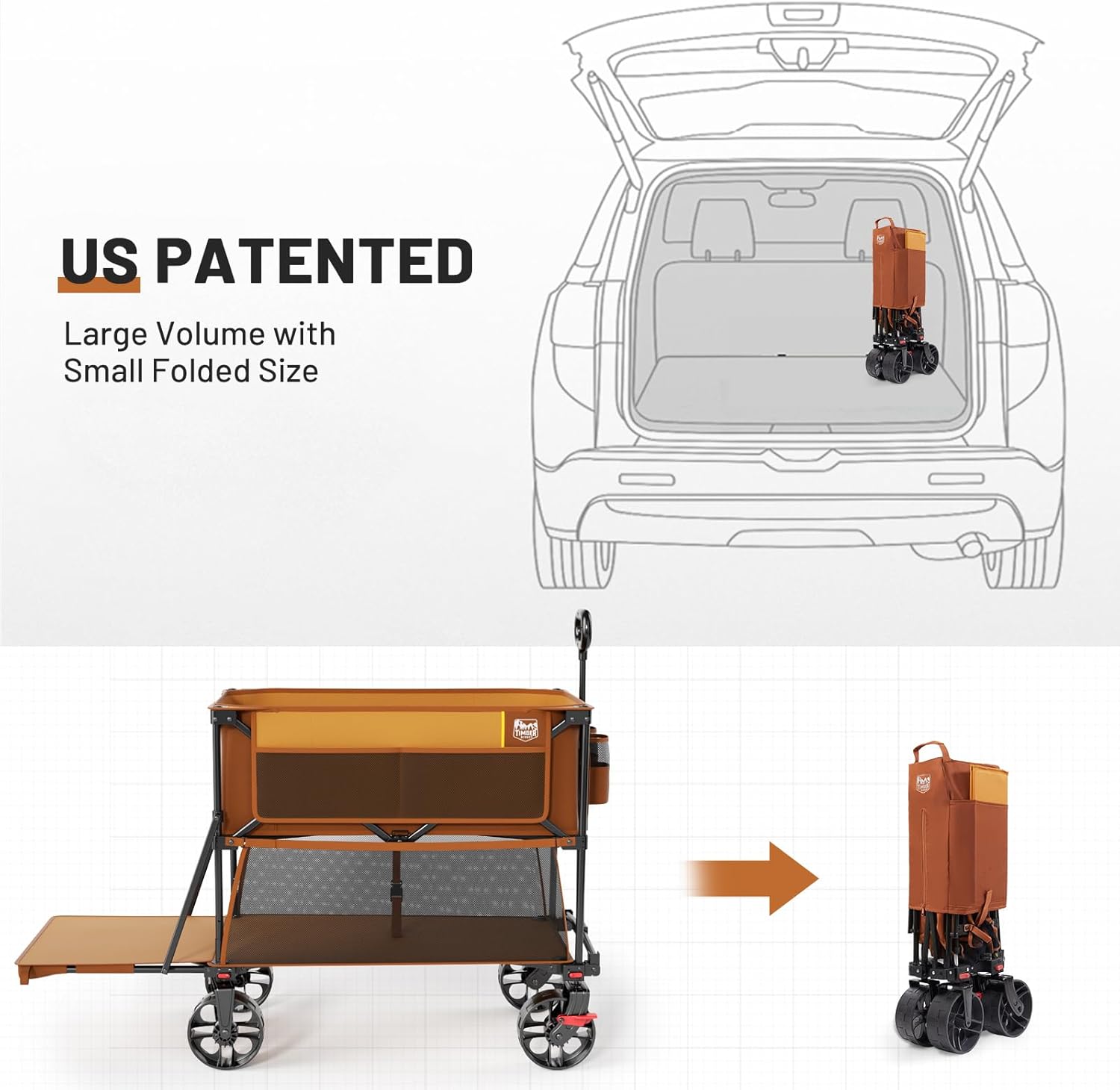 400L Large Capacity Folding Double Decker Cart with Brakes, 54 Inch Extra Long Extended Cart, 450 Pounds Heavy Duty Folding Cart wourant
