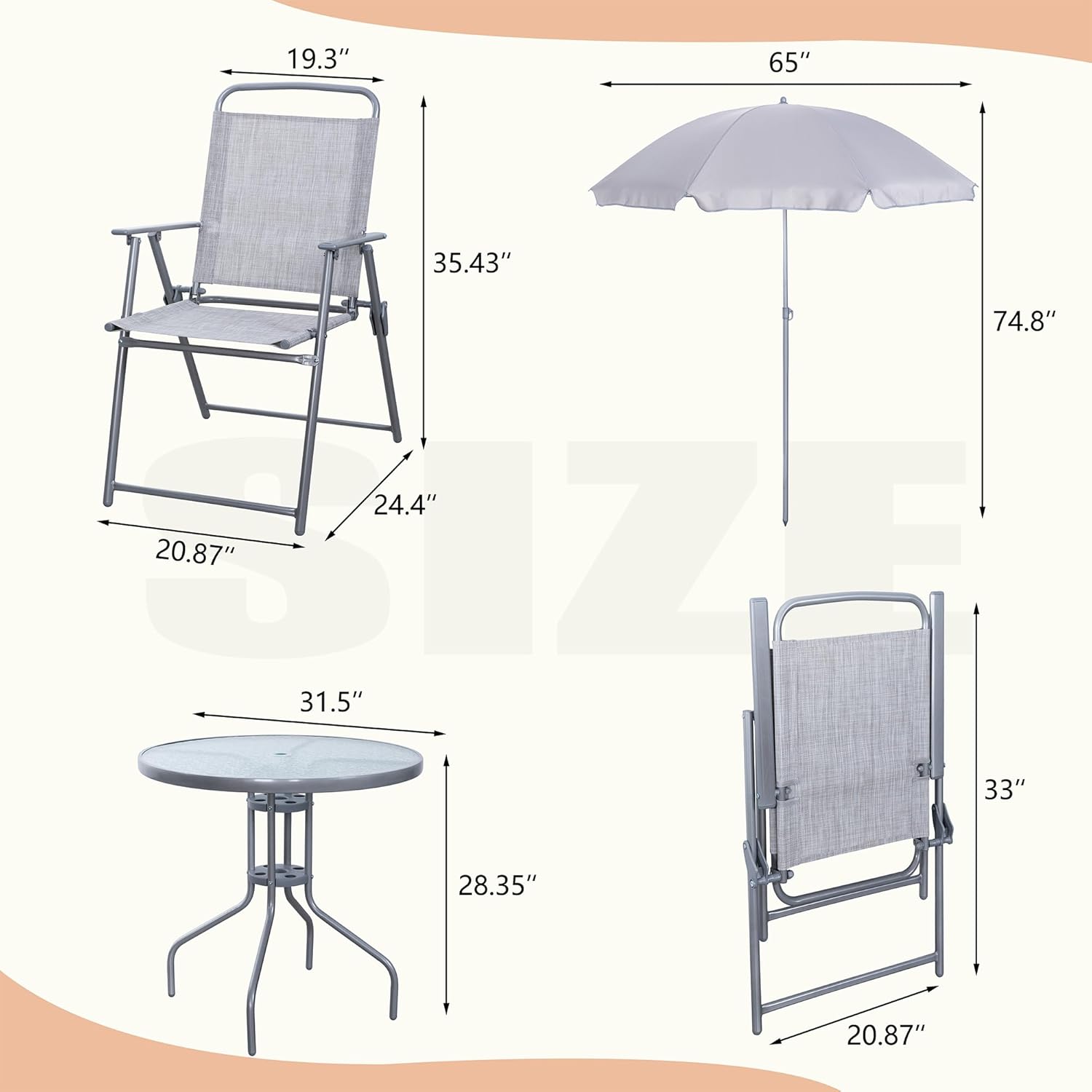 Vongrasig 6 Piece Folding Patio Dining Set,Small Metal Outdoor Garden Patio Table and Chair Set w/Umbrella for Lawn,Deck,Backyard,Black wourant