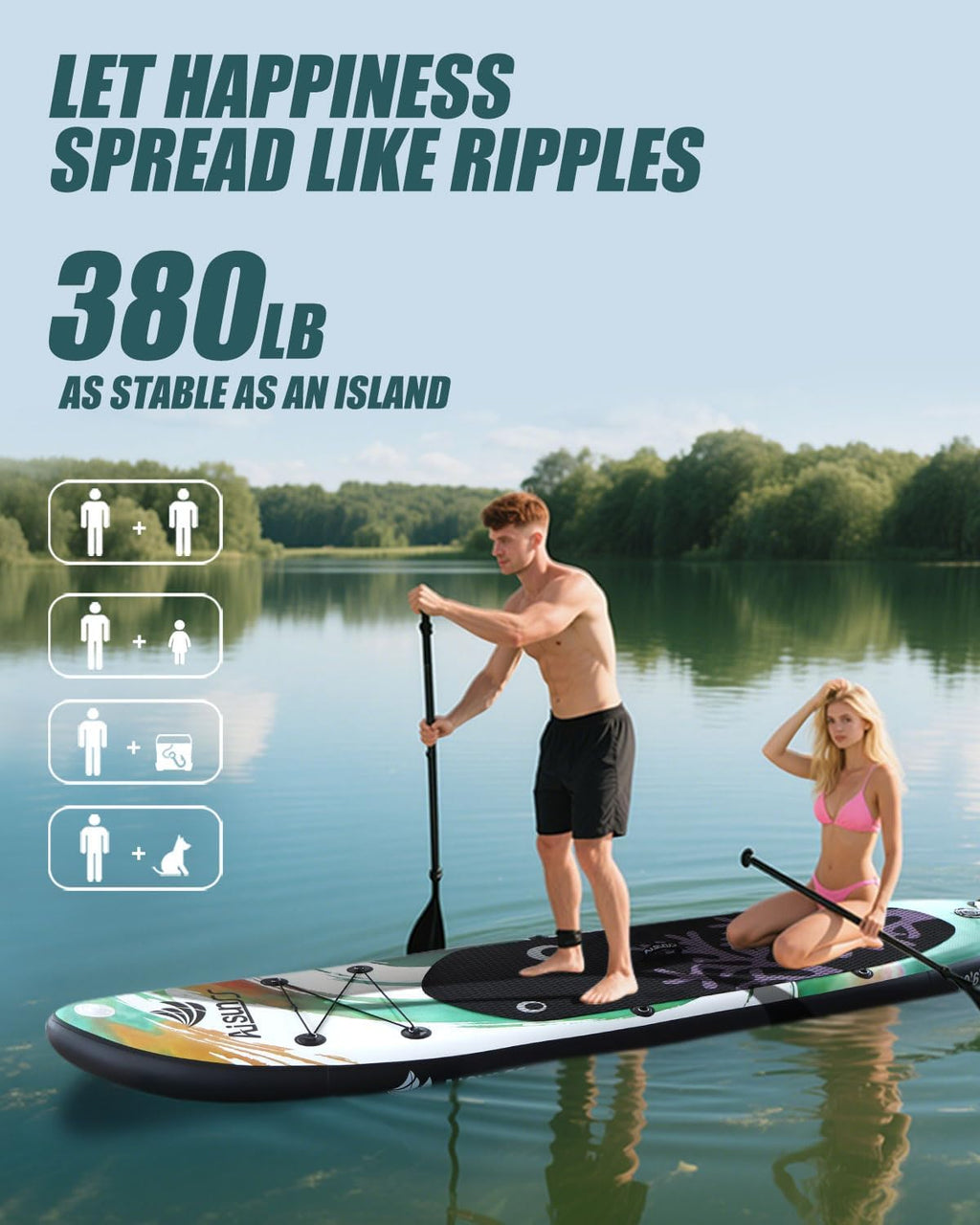 Inflatable wide SUP board with SUP carrying bag, hand pump, 10L waterproof bag and adjustable paddle wourant