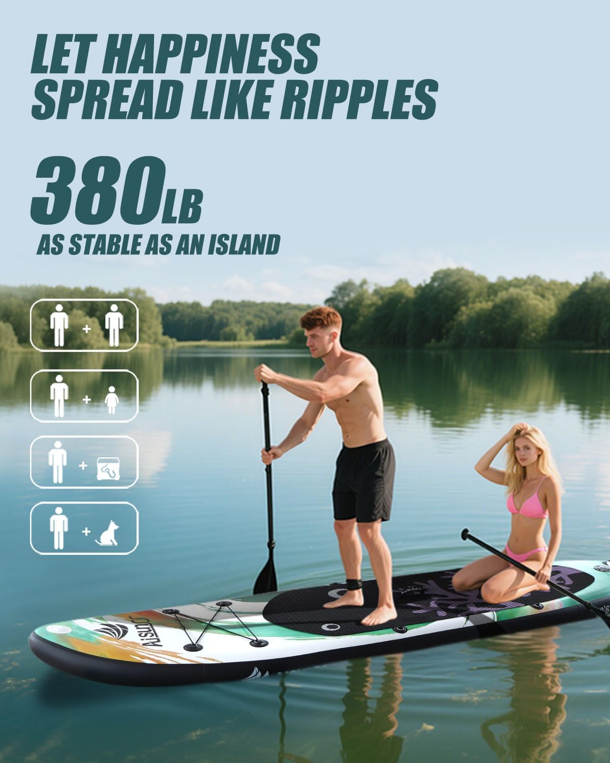 Inflatable wide SUP board with SUP carrying bag, hand pump, 10L waterproof bag and adjustable paddle wourant