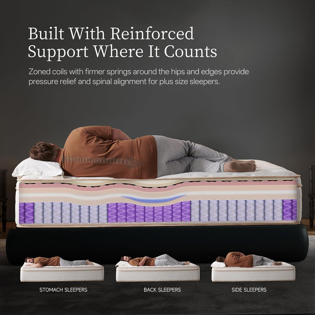 14 Inch Queen Hybrid Mattress, Cooling Gel Memory Foam & Zoned Pocket Coils, Pressure Relief, Motion Isolation, Breathable Bed in a Box, CertiPUR-US Certified wourant