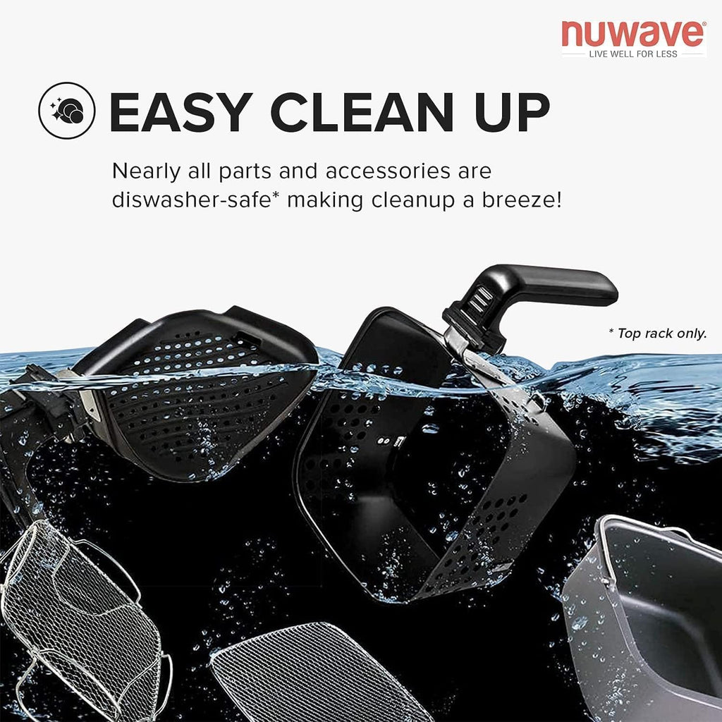 Nuwave Brio 15.5Qt Air Fryer/Oven quickly reheats, bakes, and dehydrates food with a temperature control range of 50°-425°F 1800W. wourant