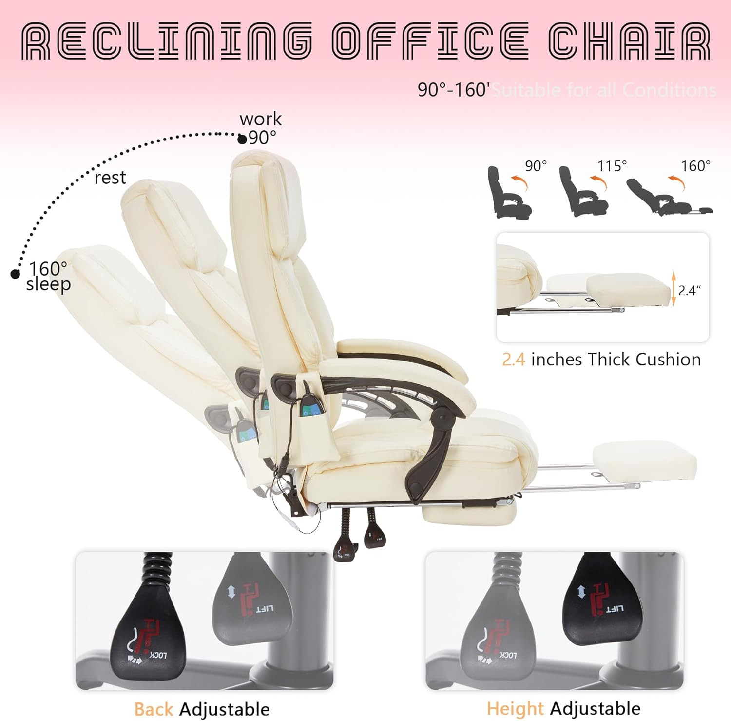 Massage Office Chair with Footrest 6 Point Vibration and Heating Home Executive Office Desk Chair wourant