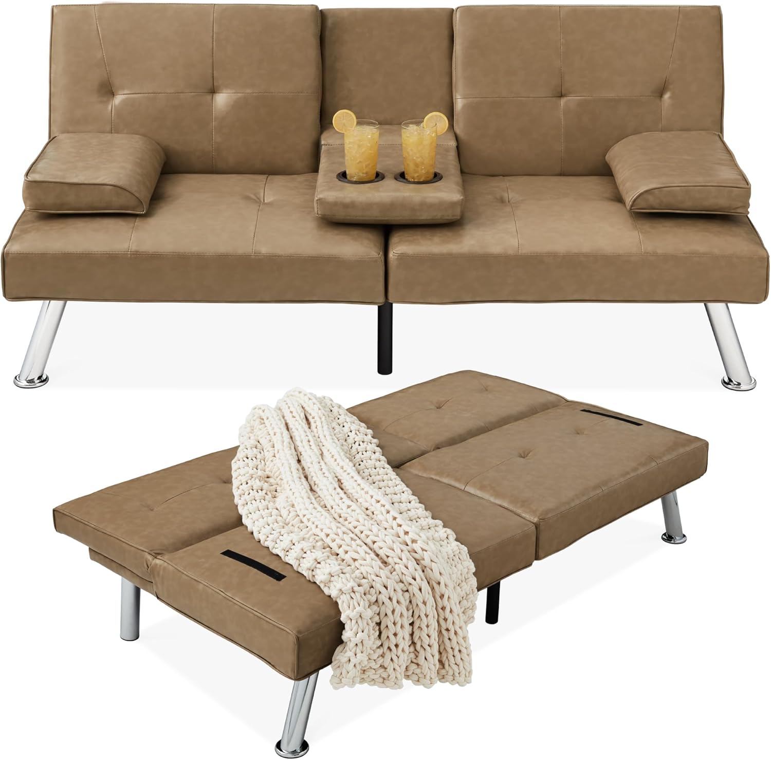 Best Choice Products Faux Leather Upholstered Modern Convertible Futon, Adjustable Folding Sofa Bed wourant