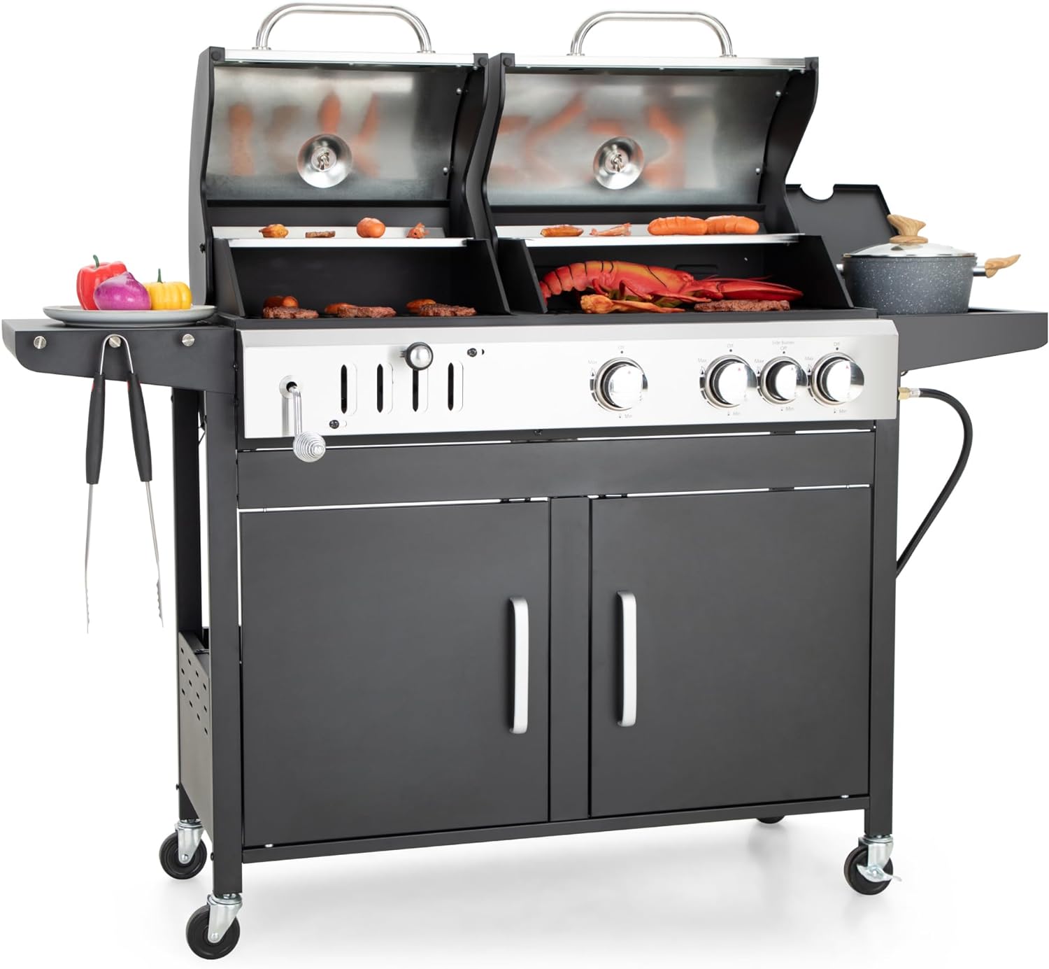 Captiva Designs Propane Gas Grill and Charcoal Grill Combo with Side Burner wourant