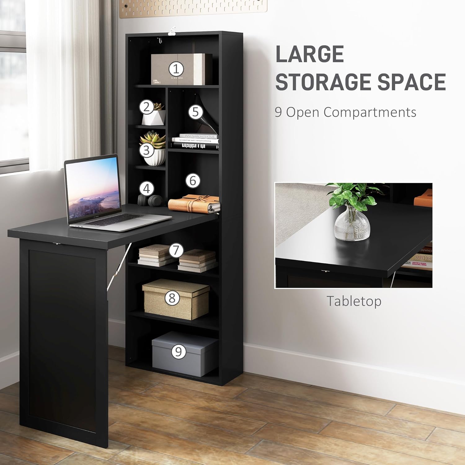 Folding convertible writing desk, wall mounted desk cabinet, multifunctional home office workstation wourant