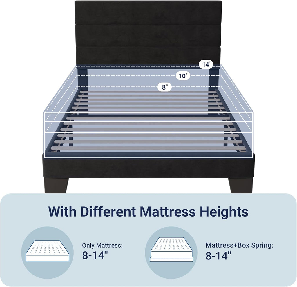 Allewie Queen Size Platform Bed Frame Fabric Upholstered Headboard Wooden Slats Support wourant