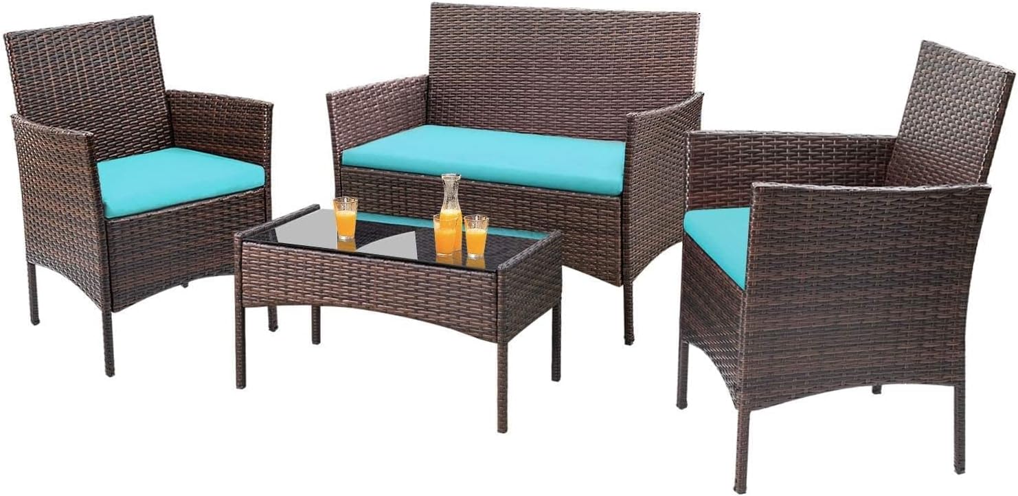 Homall 4 Pieces Outdoor Patio Furniture Sets Rattan Chair Wicker Set, Outdoor Indoor Use Backyard Porch Garden Poolside Balcony Furniture Sets (Grey) wourant