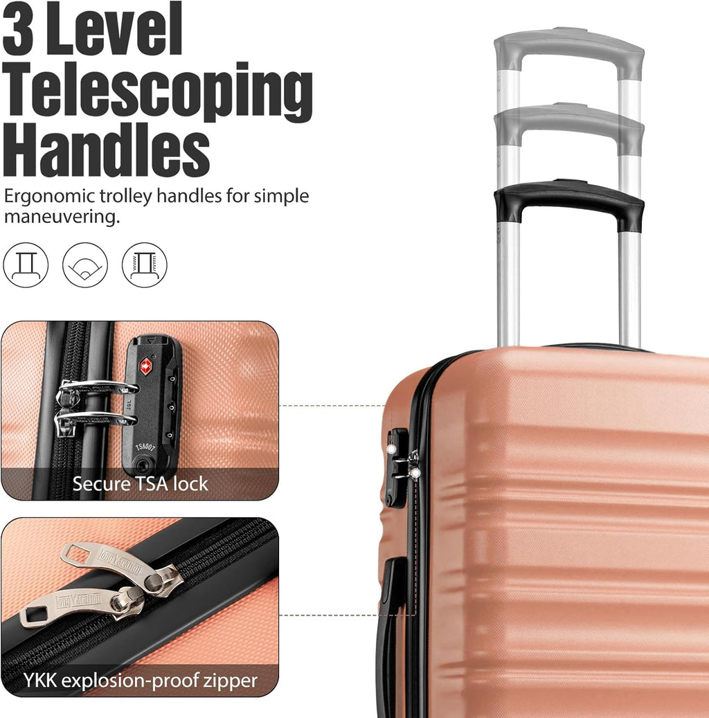 LONG VACATION 6 Piece Luggage Set Carry on Suitcase with ABS+PC hardshell, Spinner Wheels & YKK Zipper TSA Lock wourant