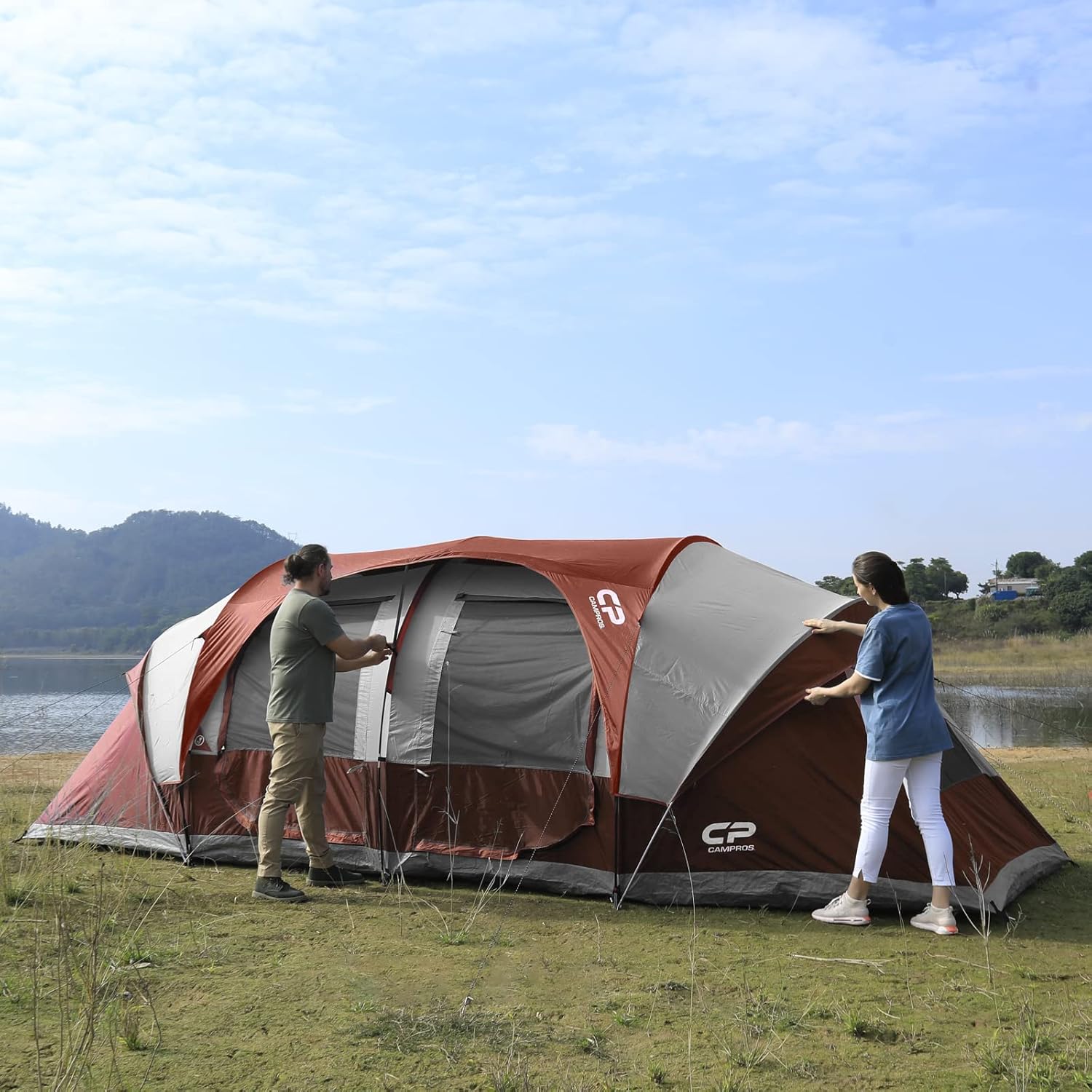 CAMPROS CP Tent 12-Person-Camping-Tents,3 Room Family Tents,Waterproof Windproof Family Tent with Top Rainfly,6 Large Mesh Windows,Double Layer,Easy Set Up, Portable with Carry Bag-20' x 9' x 72"(H) wourant