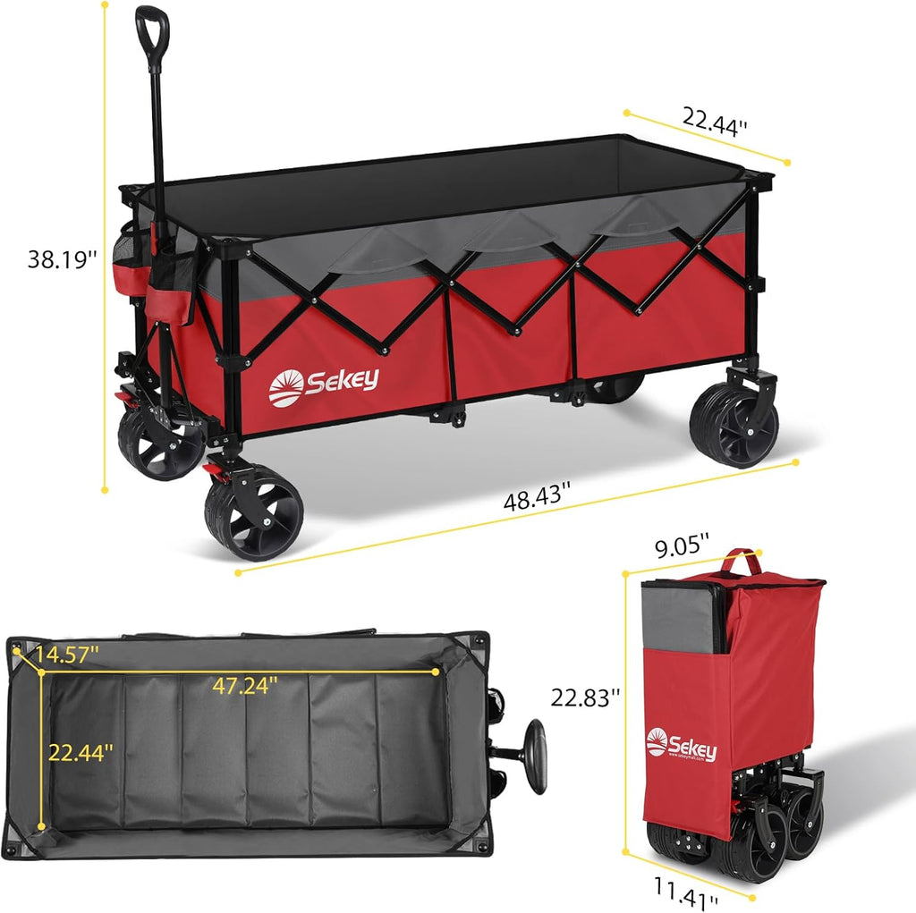 Sekey 48 Inch Long Foldable Extended Travel Cart, 440 Lbs Load Capacity, Heavy Duty 300 Liter Folding Multi-Purpose Garden Cart wourant
