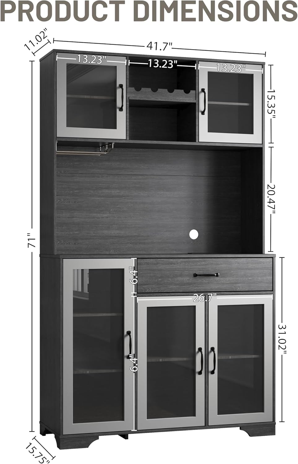 Kitchen Hutch Pantry Cabinet 71" Tall with Glass Doors wourant