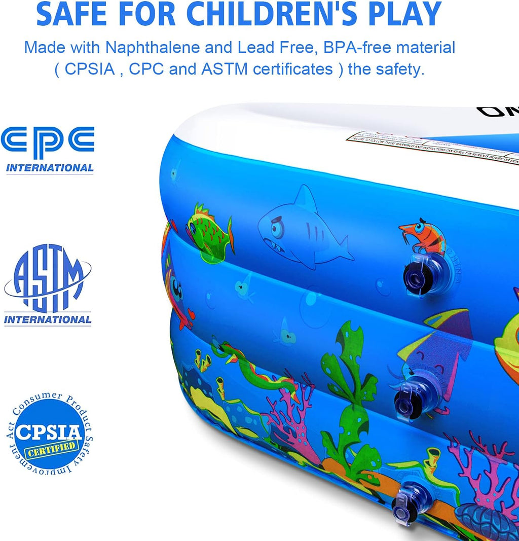 Inflatable Swimming Pool, 120" x 72" x 22" Kiddie Pools, Family Lounge Pools Thickened Above Ground Family Pool for Summer Water Party, Backyard, Garden Lawn, Blue wourant