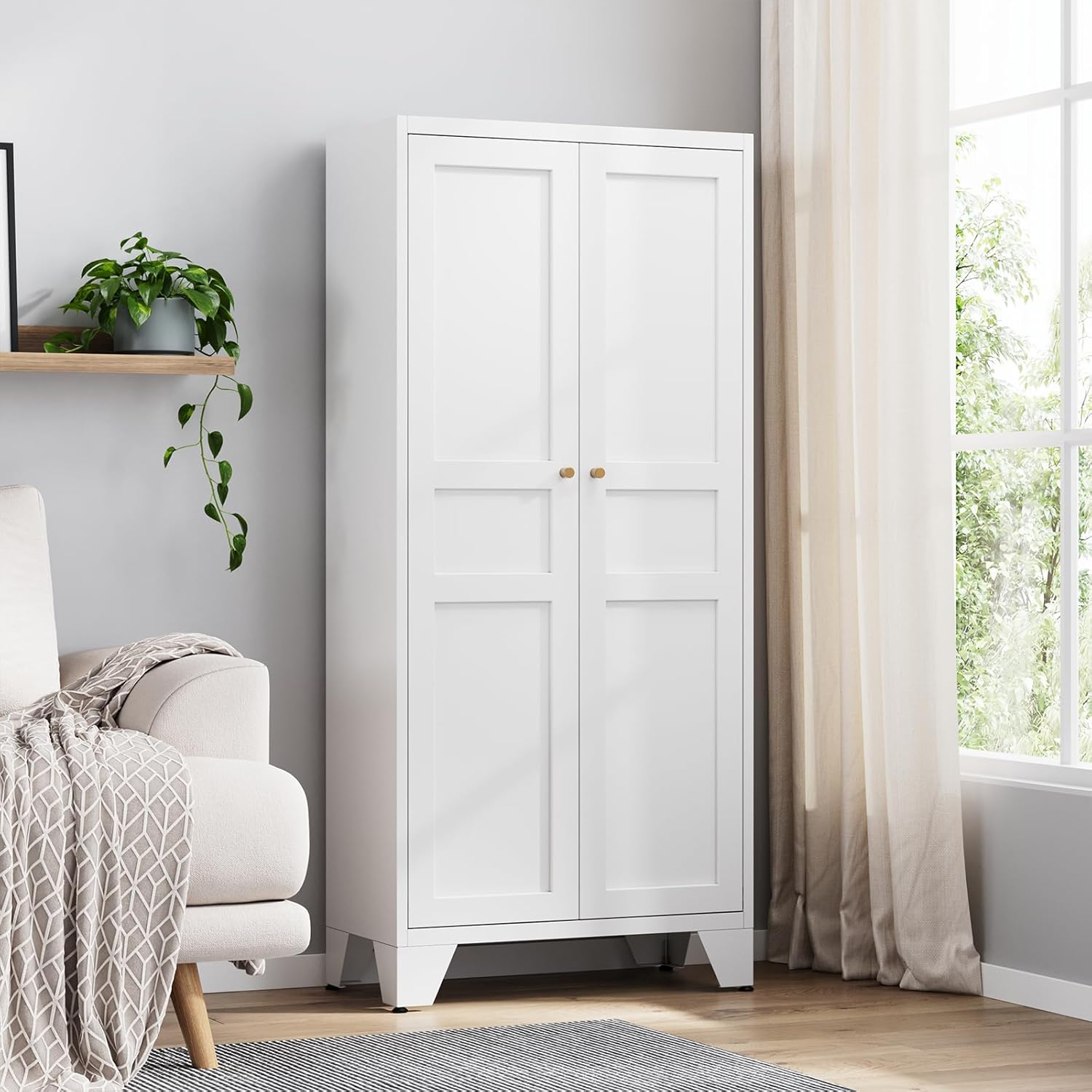 Yizosh Metal Storage Cabinet with 2 Doors and 4 Adjustable Shelves wourant