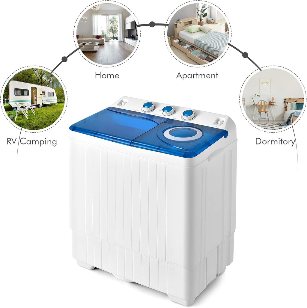 COSTWAY Double Tub 26 lb Capacity Laundry 18 lb 8 lb Spin Combo with Timer Knob Built-in Drain Pump Small Portable Washing Machine wourant