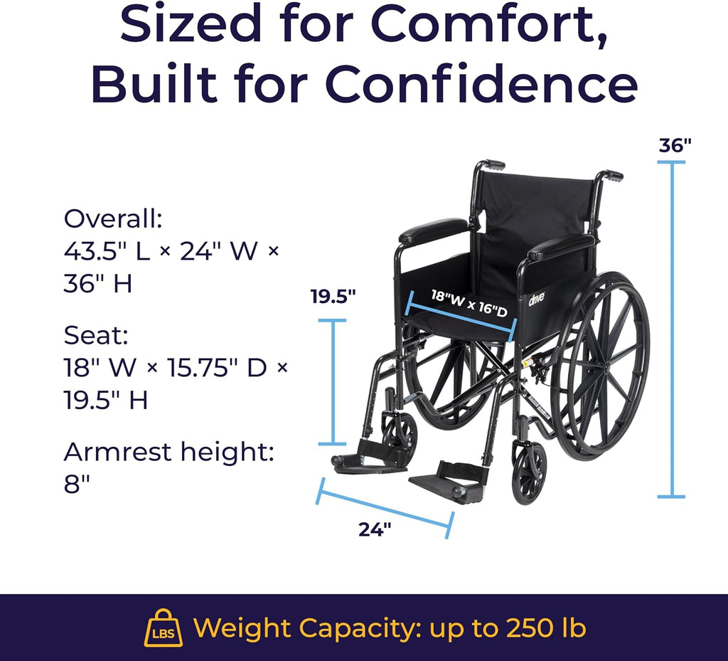 Drive Medical Silver Sport 1 Folding Transport Wheelchair - Lightweight Mobility Support