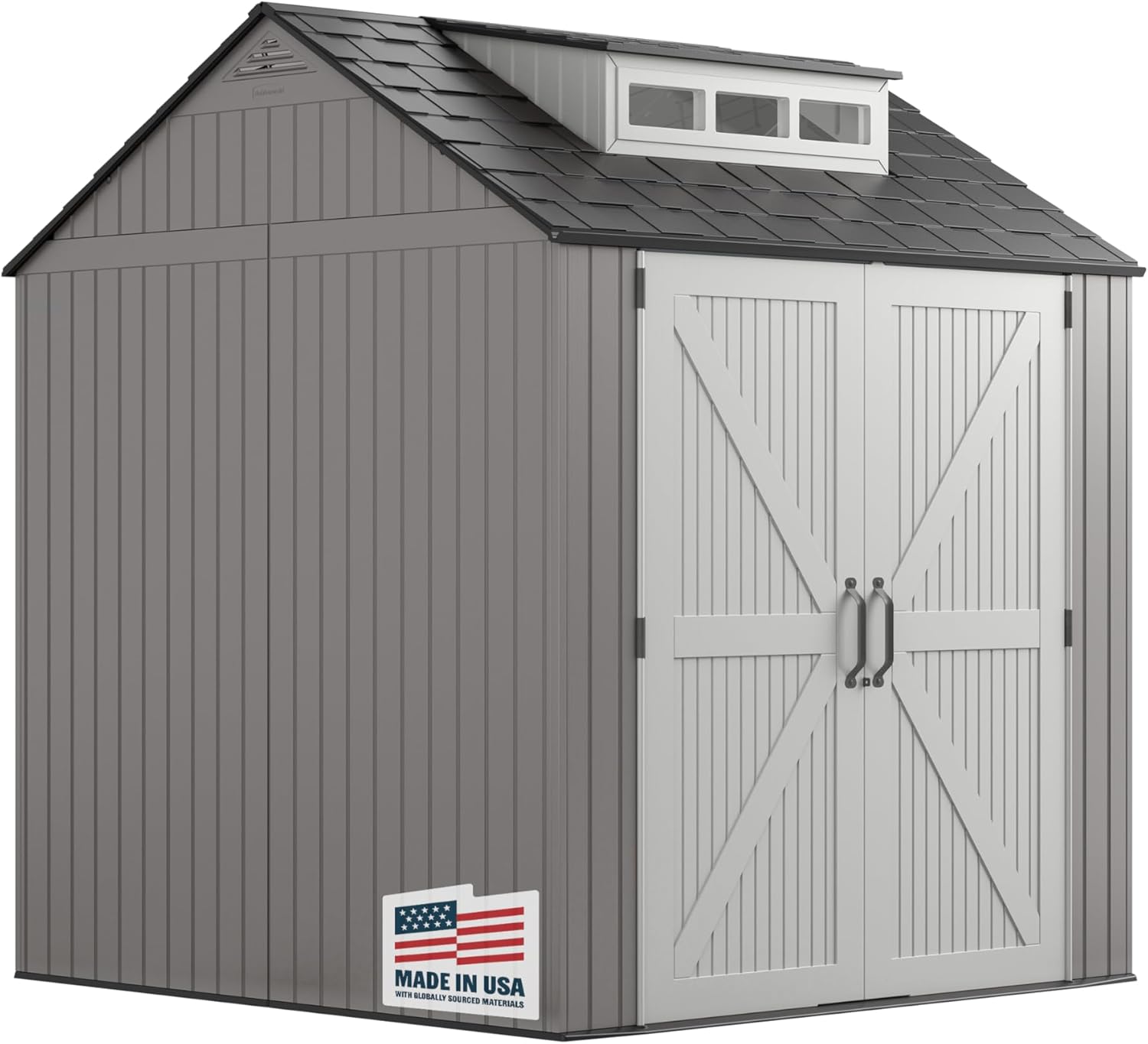 Rubbermaid Resin Outdoor Storage Shed With Floor (7 x 7 Ft) Weather Resistant Gray Organization for Home/Backyard/Garden Tools/Lawn Mower/Bike Storage/Pool Supplies wourant