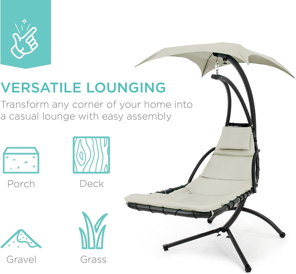 Best Choice Products Outdoor Hanging Curved Steel Chaise Lounge Chair Swing w/Built-in Pillow and Removable Canopy - Teal wourant