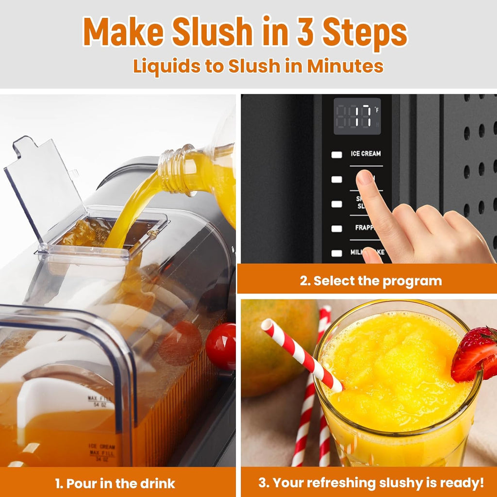 Slushie Machine - Professional Frozen Drink Maker No Ice Needed- Slushy Machine for Home with LED Display - One-Touch Reservation & 6 Pre-set Programs for Frozen Margaritas, Frappés & Ice Cream wourant