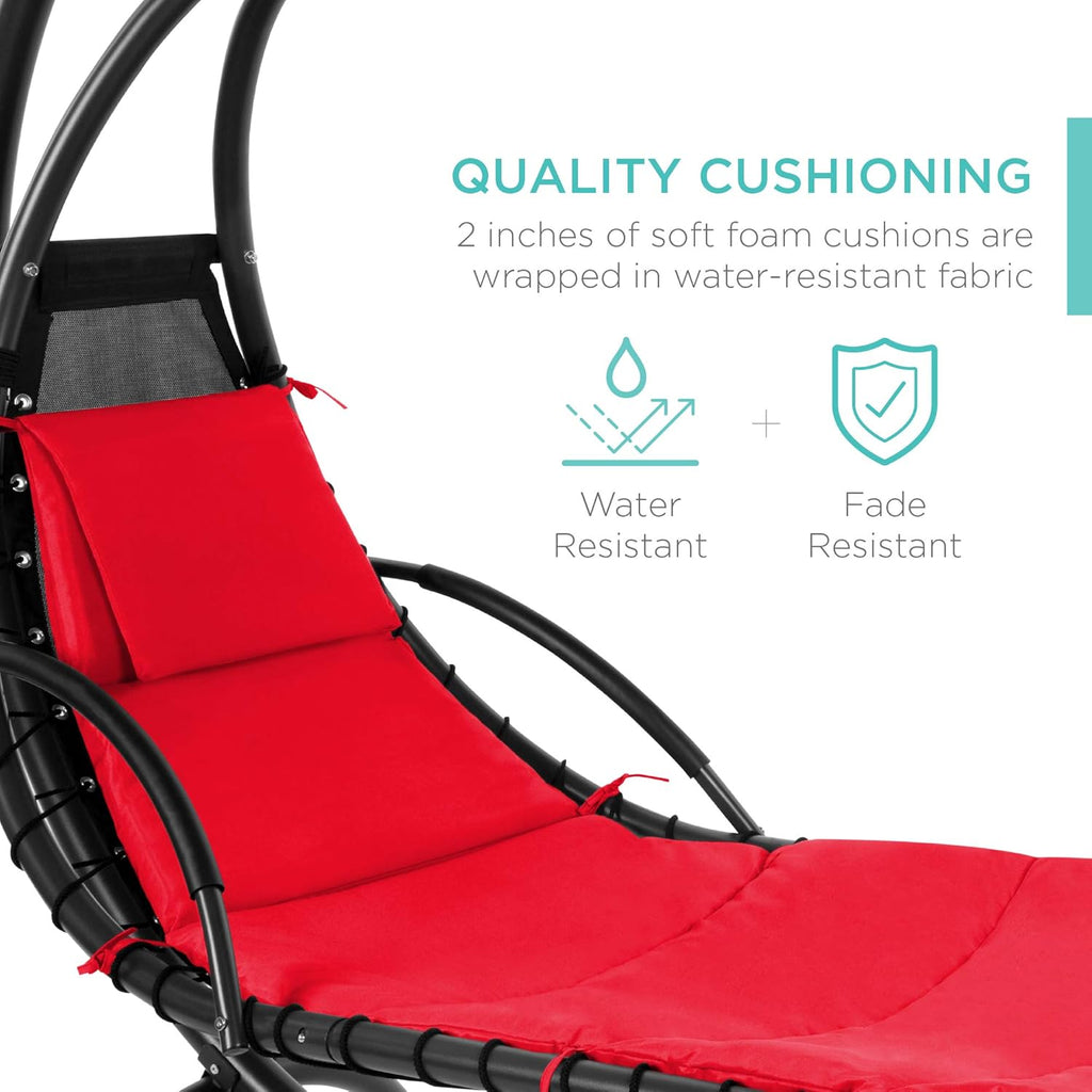 Best Choice Products Outdoor Hanging Curved Steel Chaise Lounge Chair Swing w/Built-in Pillow and Removable Canopy - Charcoal Gray wourant