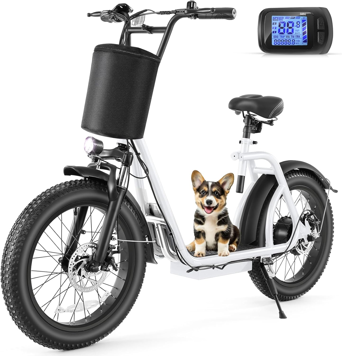 Caroma Peak 800W Foldable Adult Electric Scooter with 20-inch Wide Tires, 48V Battery, Basket, and Adjustable Seat wourant