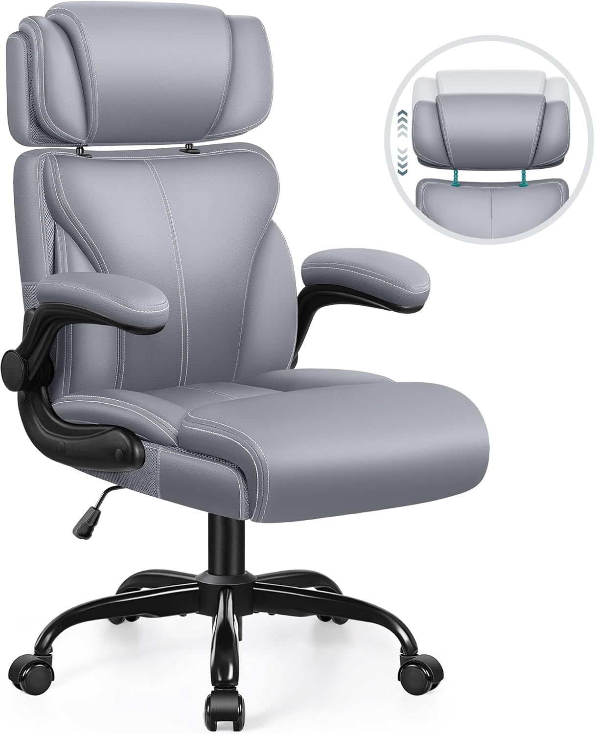 Office Chair Large High-Foot Computer Desk Chair, Breathable Leather Chair Lumbar Support Rotating Computer Chair wourant