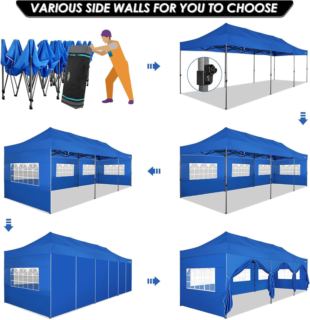 COBIZI 10x20 Heavy Duty Pop up Canopy Tent with 6 sidewalls Easy Up Commercial Outdoor Canopy Wedding Party Tents for Parties All Season Wind & Waterproof Gazebo with Roller Bag,Black(Frame Thickened) wourant