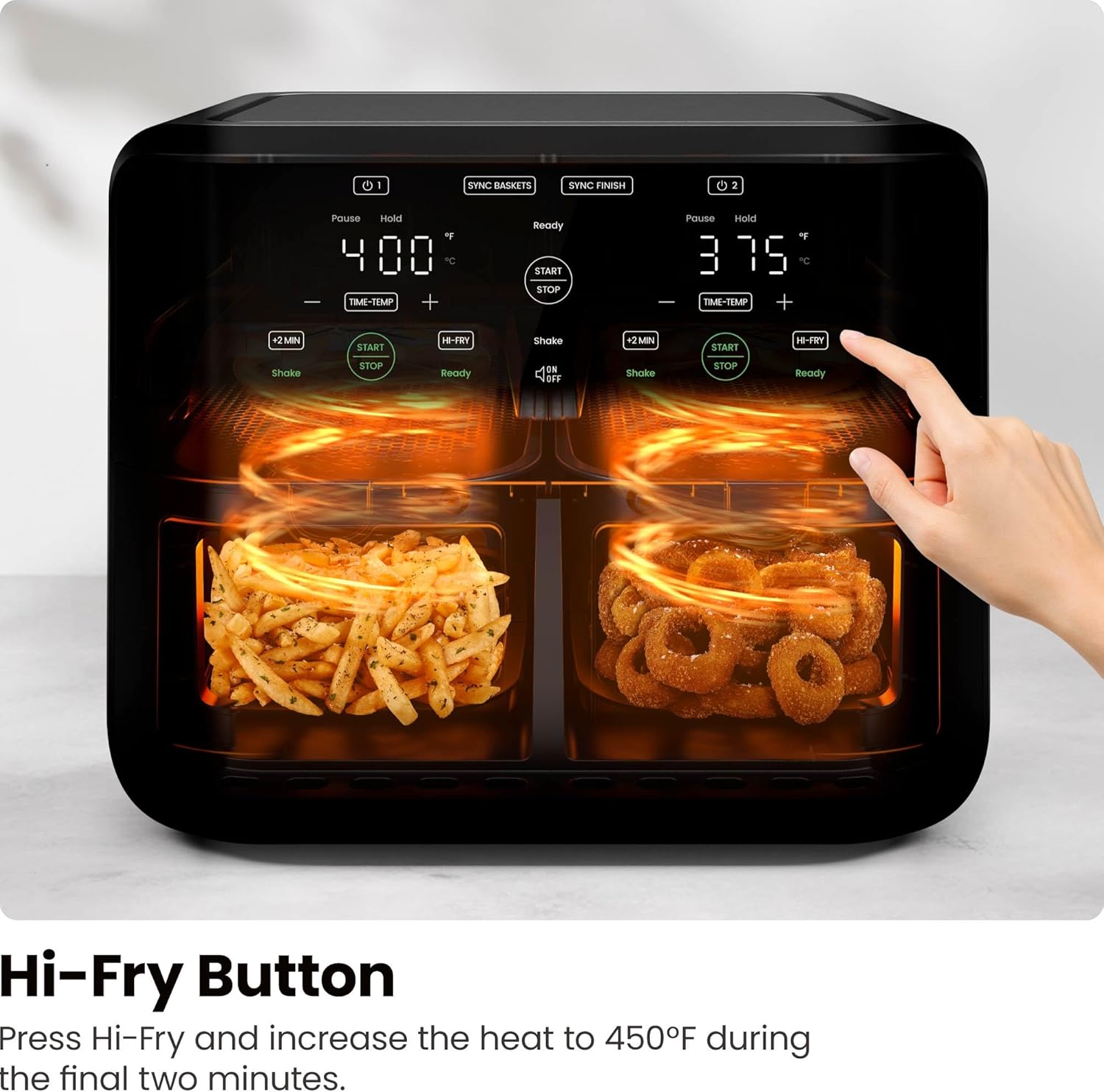 Chefman 6 Quart Dual Basket Air Fryer - Digital Touchscreen, Smart Sync Finish, Hi-Fry, Auto Shutoff, 2 Independent 3QT Nonstick Dishwasher-Safe Frying Baskets - Digital Double Air Fryer - Black wourant
