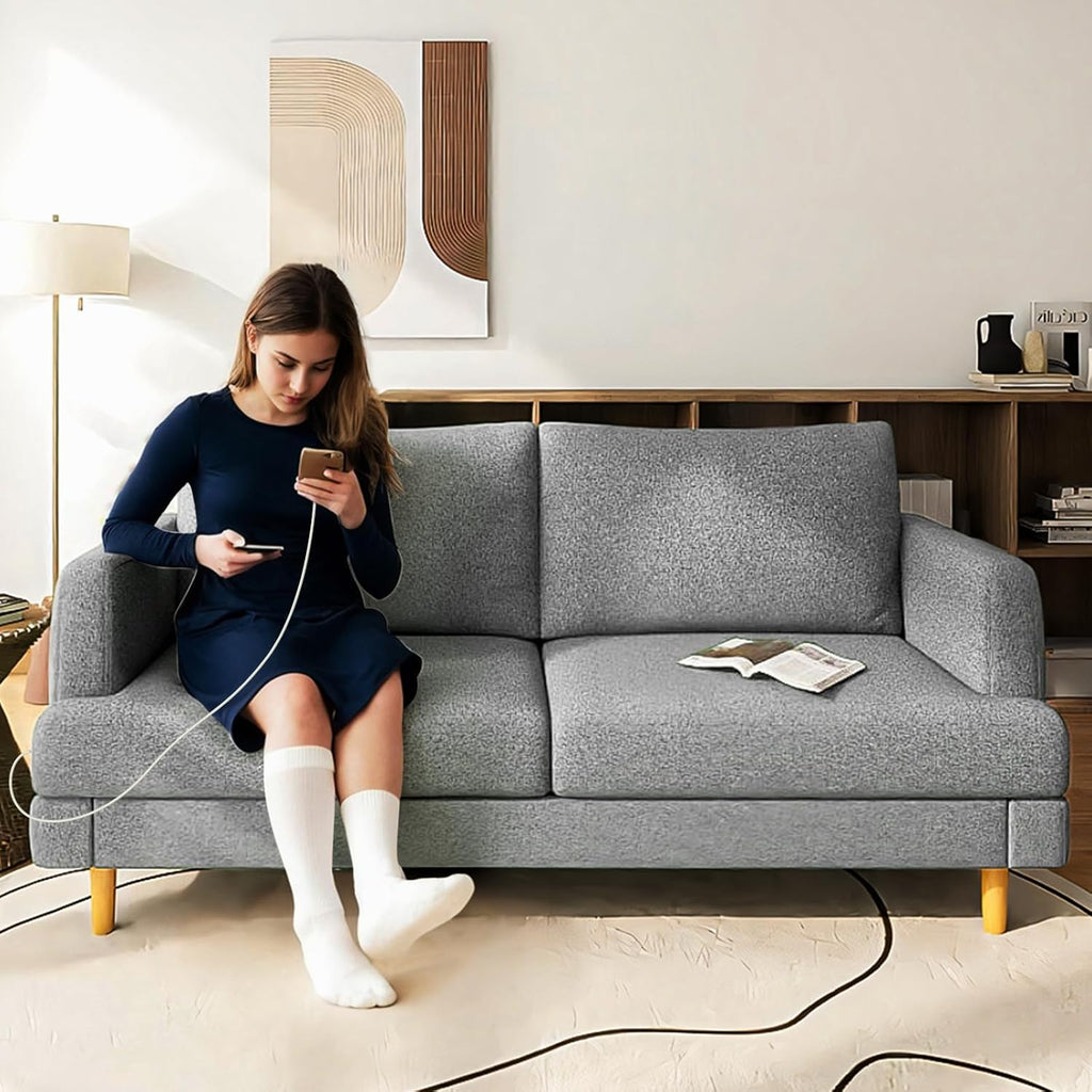Loveseat Sofa Couch for Living Room USB Type C Ports Dark Gray Upholstered Small Couches wourant