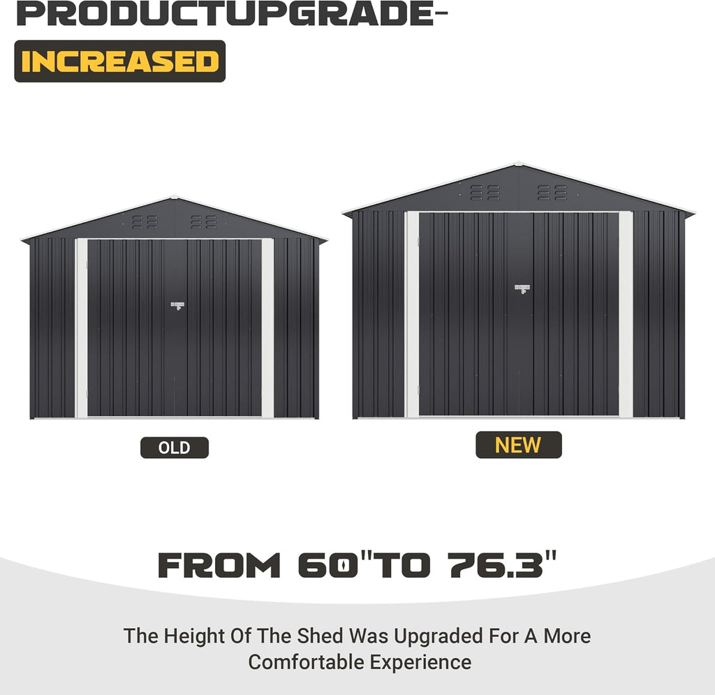 Polar Aurora 8 x 12 FT Outdoor Storage Shed, Metal Garden Shed with Updated Frame Structure, Tool Sheds for Backyard Garden Patio Lawn Black wourant