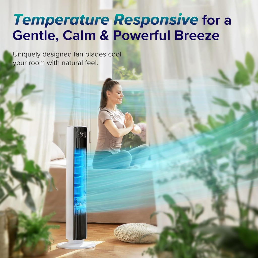 LEVOIT Tower Fan for Bedroom, Standing Fan with 28dB Quiet for Sleep, Remoter, 12H Timer, 25ft/s Velocity, 5 Speeds, 4 Modes, 90° Oscillation for Home, Office, Indoor, Bladeless 36 inch, White wourant
