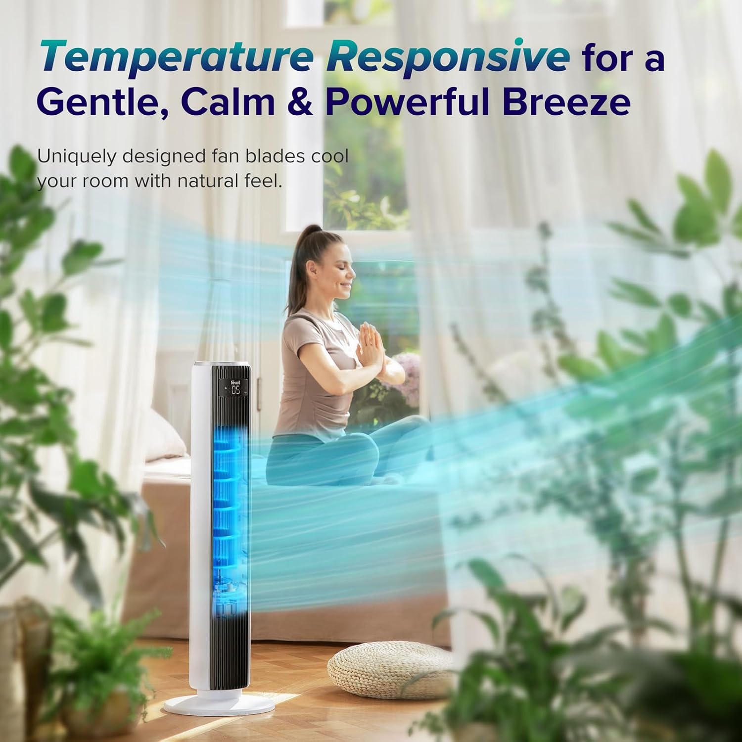 LEVOIT Tower Fan for Bedroom, Standing Fan with 28dB Quiet for Sleep, Remoter, 12H Timer, 25ft/s Velocity, 5 Speeds, 4 Modes, 90° Oscillation for Home, Office, Indoor, Bladeless 36 inch, White wourant