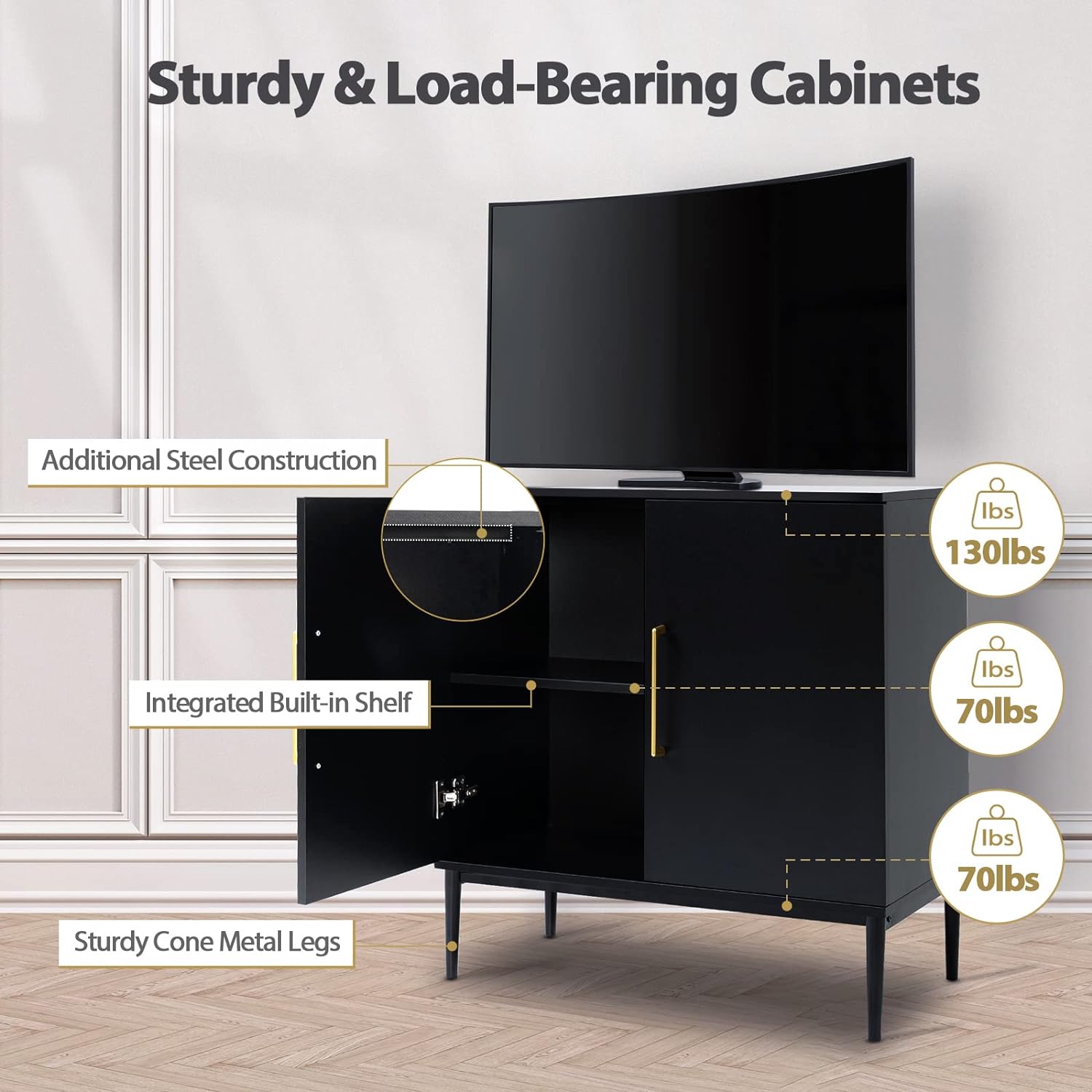 Free Standing Cabinet Black Wood for Living Room, Bedroom, Dining Room, Hallway, Entryway wourant