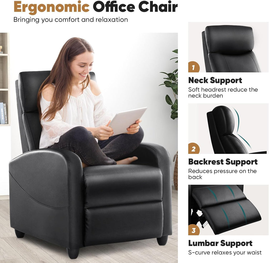 DUMOS Recliner Chair for Adults, Massage Reclining Chair for Living Room, Adjustable Home Theater Seating Single Sofa with Padded Seat Backrest and Footrest, Linen, Grey wourant
