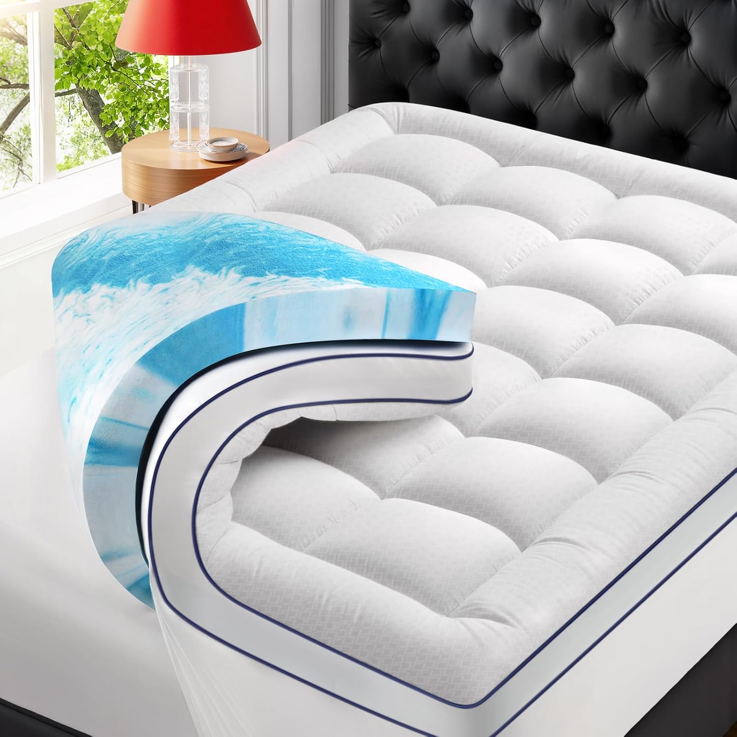 Premium Dual Layer 4 Inch Memory Foam Mattress Topper, 2 Inch Gel Memory Foam and 2 Inch Pillow Top Mattress Pad Cover for Back Pain, Extra Thick Comfort Support woonhhop