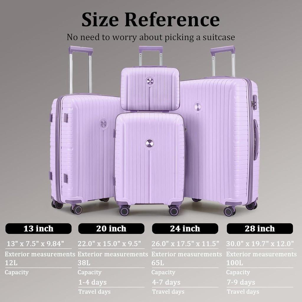 5-piece PP hardshell lightweight travel carry-on luggage set with dual spinner wheels and TSA lock wourant