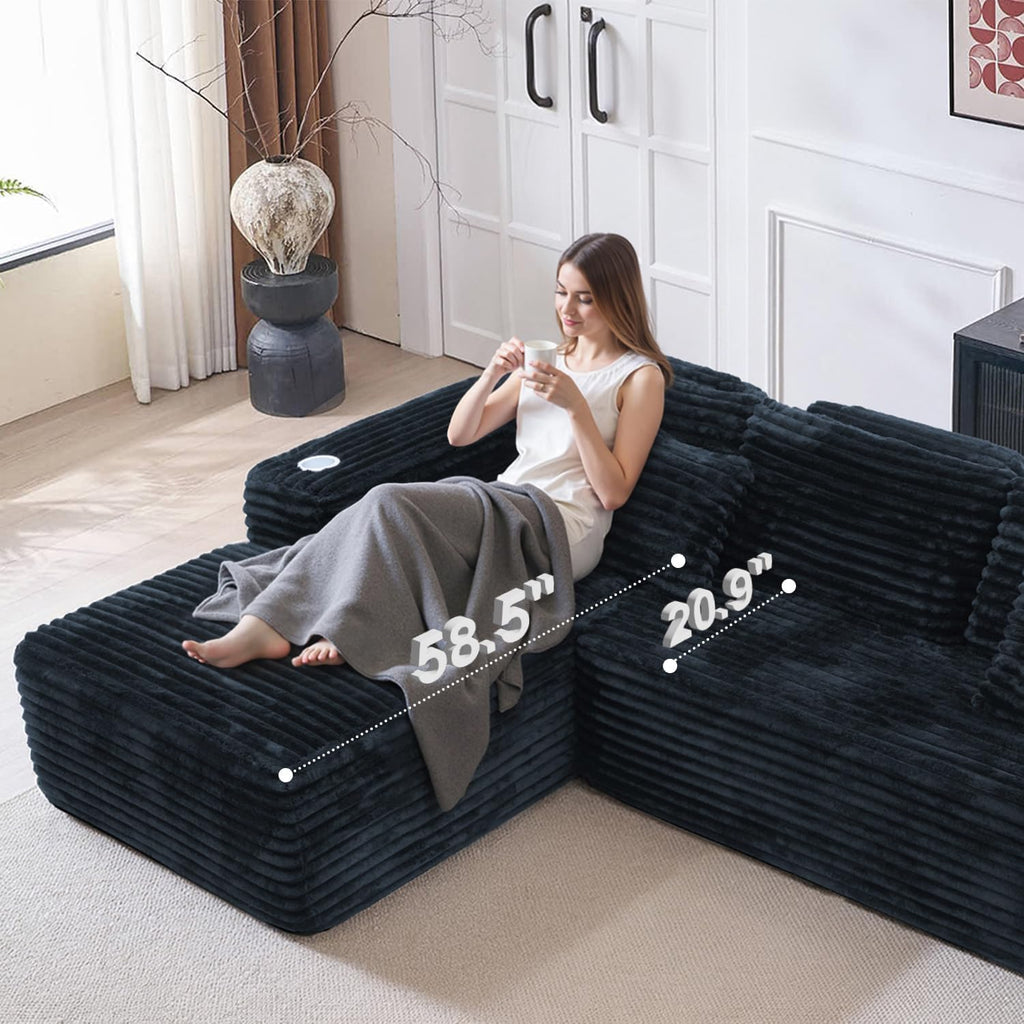Cloud Sectional Couch with L-Shape Chaise, Modern Modular Sofa with Deep Seat, Built-in Cup Holder & Storage Pocket for Living Room Bedroom, No Assembly Required (Dark Gray, Left Sitting Chaise) wourant