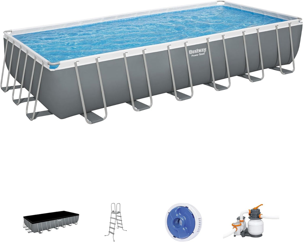 Power Steel 14' x 8'2" x 39.5" Oval Above Ground Pool Set | Includes 530gal Filter Pump, Ladder, ChemConnect Dispener wourant
