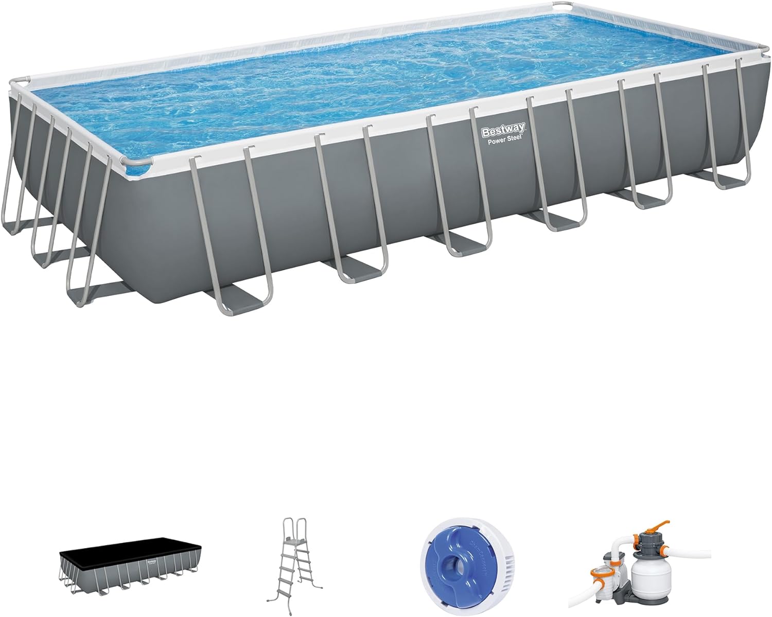 Power Steel 14' x 8'2" x 39.5" Oval Above Ground Pool Set | Includes 530gal Filter Pump, Ladder, ChemConnect Dispener wourant