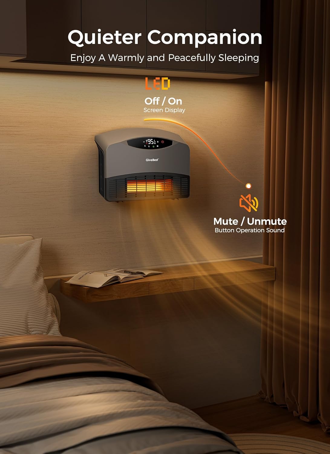 GiveBest Electric Wall Heater with WiFi and Remote Control, Floor or Wall Mounted Heater, Large Room Coverage, 3 Heating Modes, 1500W Fast Heating Space with Thermostat for Indoor Room Use wourant