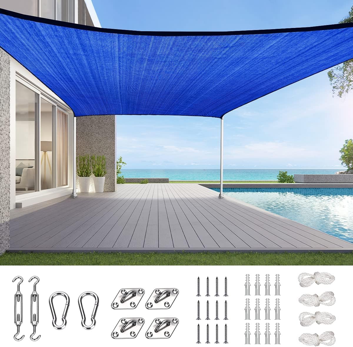 Quictent Sun Shade Sail for Patio, 185GSM Heavy Duty Rectangular Outdoor Sunshades UV Block Outside Canopy Cover for Backyard White and Grey Multi 20x26ft woonhhop